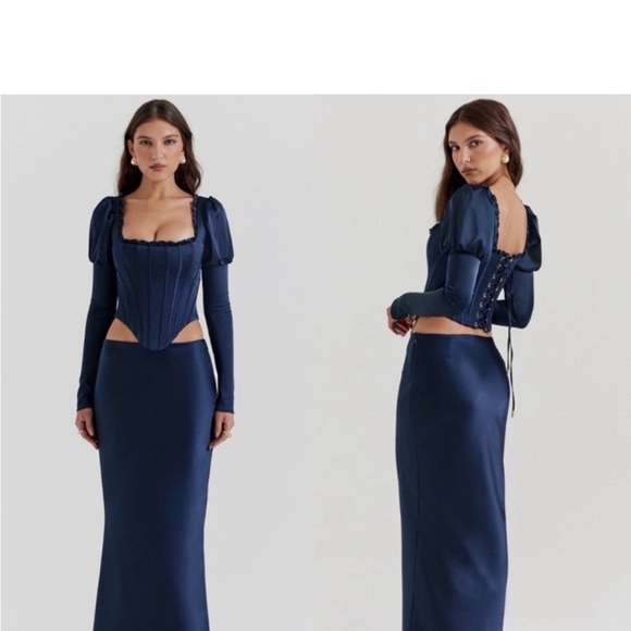 HOUSE OF CB 'Dana' Navy Puff‎ Sleeve Corset NWOT size S - Picture 3 of 8